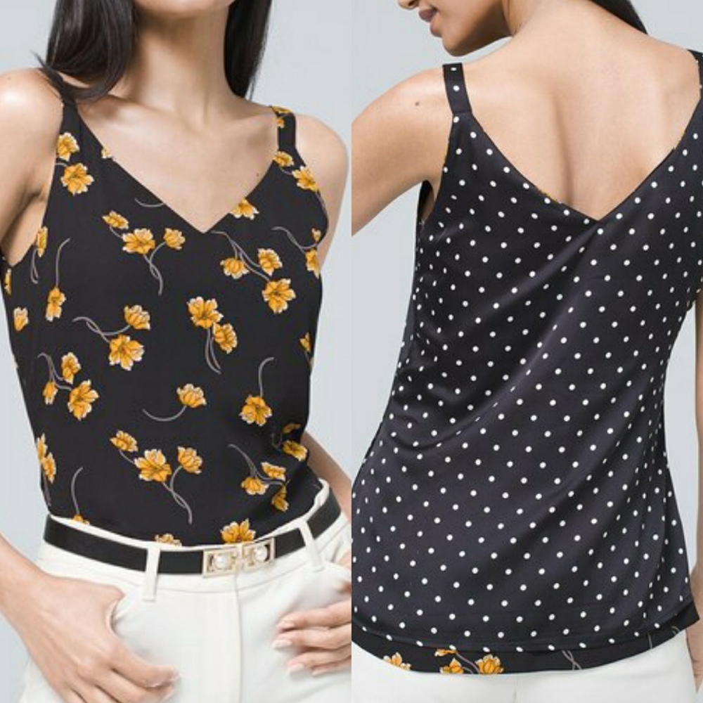 Whbm yellow floral and polka dot reversible cami